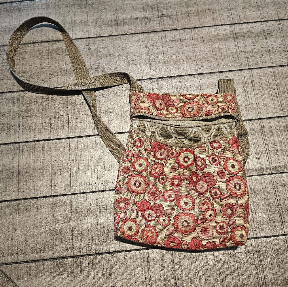 Maruca Red Floral Tapestry Crossbody Bag